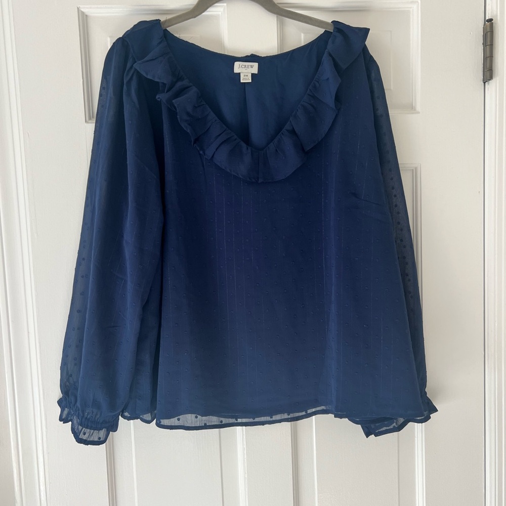 J. Crew Women's Navy Blue Ruffle Top